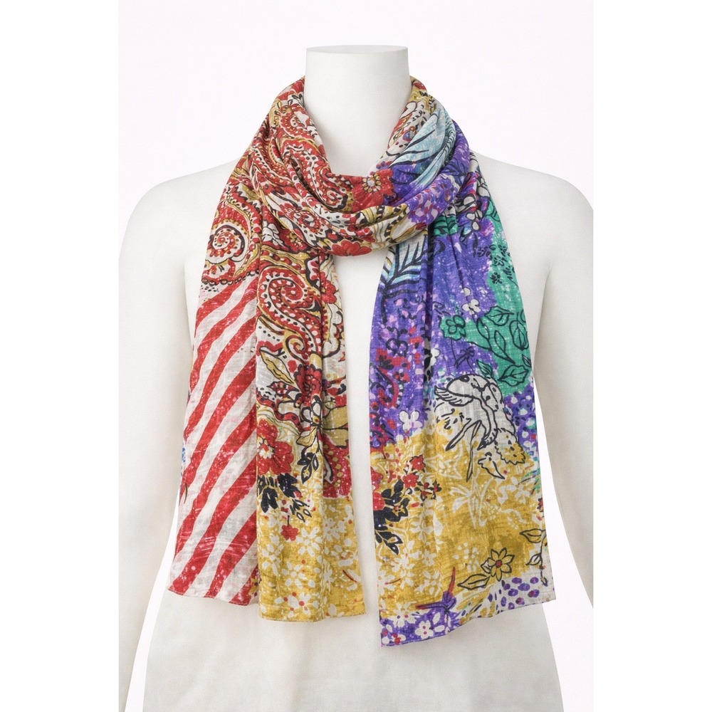 George Simonton Green Signature Print Textured Sheer Scarf Multicolor A230703 - Picture 2 of 4